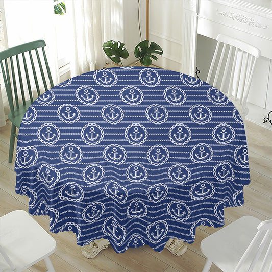 Nautical Anchor Pattern Print Waterproof Round Tablecloth