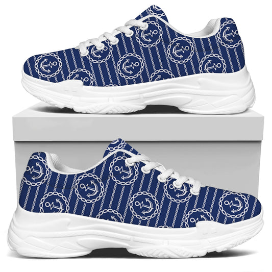 Nautical Anchor Pattern Print White Chunky Shoes