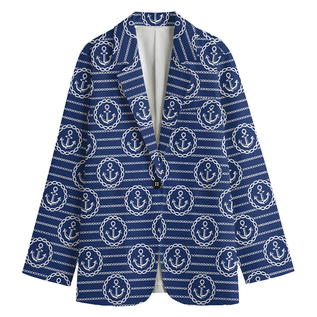 Nautical Anchor Pattern Print Women's Cotton Blazer