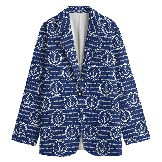Nautical Anchor Pattern Print Women's Cotton Blazer