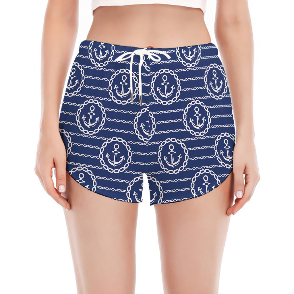 Nautical Anchor Pattern Print Women's Split Running Shorts