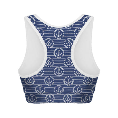 Nautical Anchor Pattern Print Women's Sports Bra