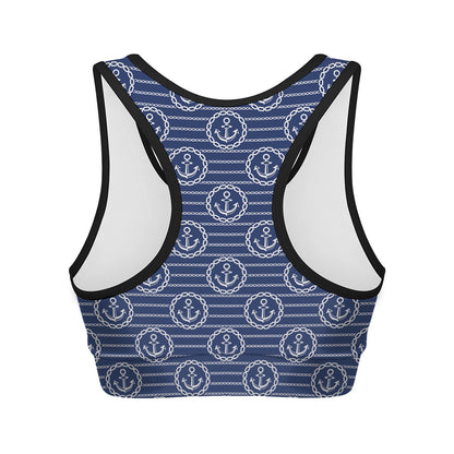 Nautical Anchor Pattern Print Women's Sports Bra