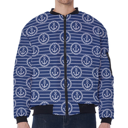 Nautical Anchor Pattern Print Zip Sleeve Bomber Jacket