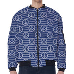 Nautical Anchor Pattern Print Zip Sleeve Bomber Jacket