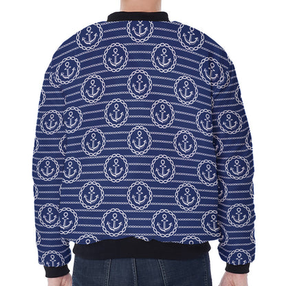 Nautical Anchor Pattern Print Zip Sleeve Bomber Jacket
