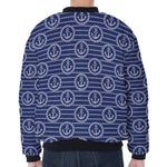 Nautical Anchor Pattern Print Zip Sleeve Bomber Jacket