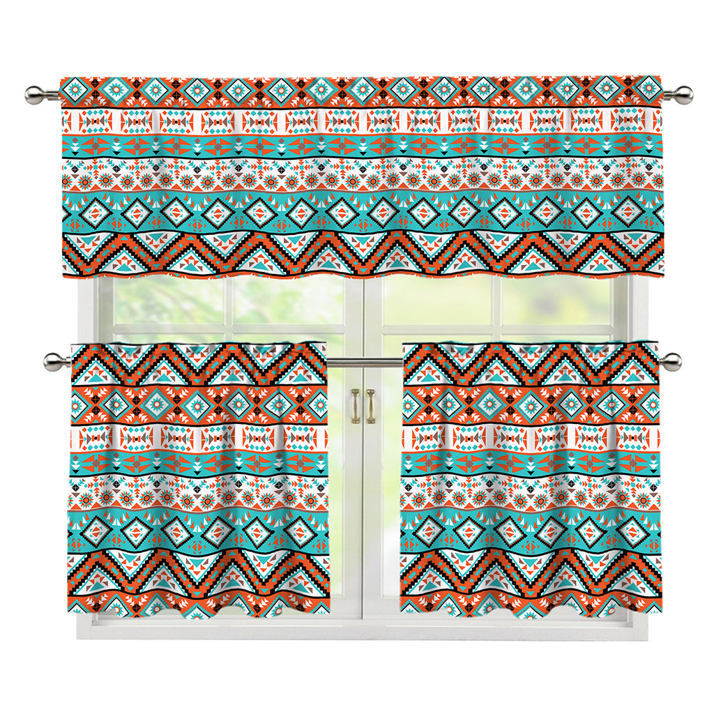 Navajo Geometric Pattern Print 3 Piece Kitchen Curtains