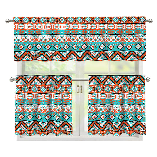Navajo Geometric Pattern Print 3 Piece Kitchen Curtains