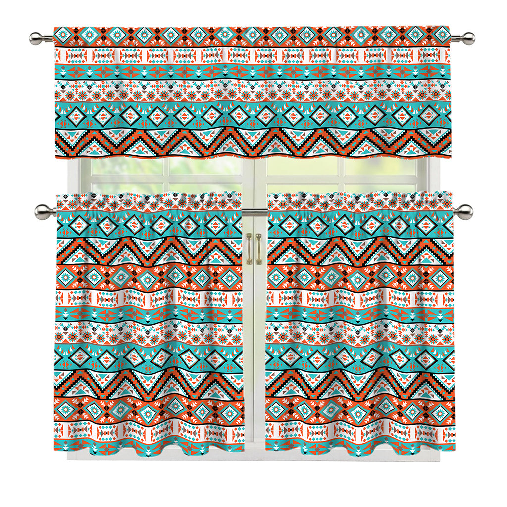 Navajo Geometric Pattern Print 3 Piece Kitchen Curtains