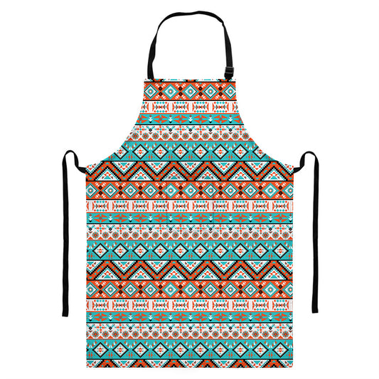 Navajo Geometric Pattern Print Bib Apron With Pocket