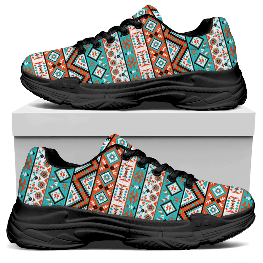 Navajo Geometric Pattern Print Black Chunky Shoes