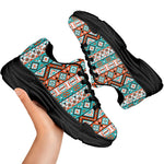 Navajo Geometric Pattern Print Black Chunky Shoes