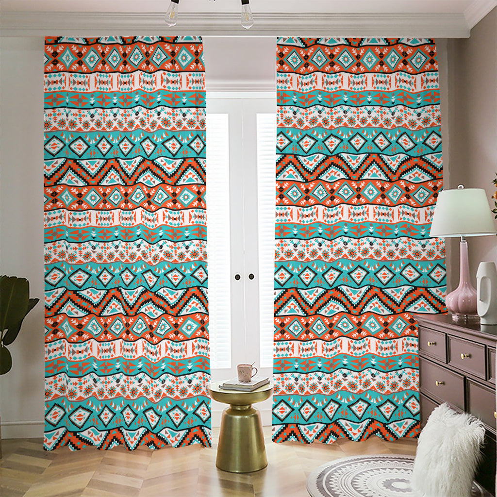 Navajo Geometric Pattern Print Blackout Pencil Pleat Curtains