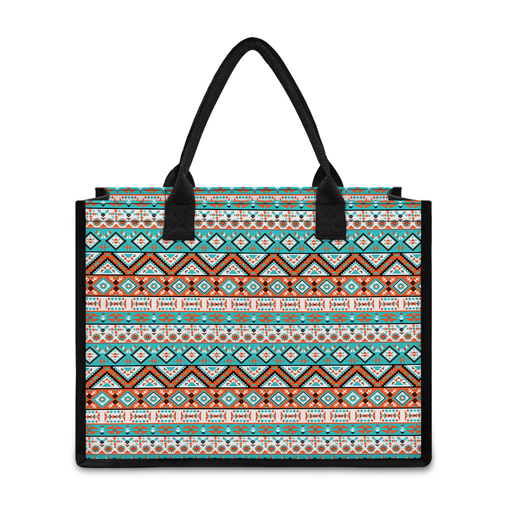 Navajo Geometric Pattern Print Canvas Tote Bag