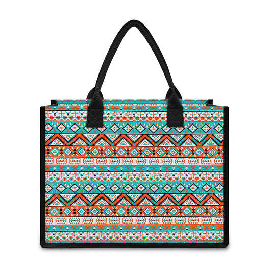 Navajo Geometric Pattern Print Canvas Tote Bag