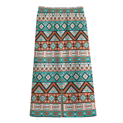 Navajo Geometric Pattern Print Cotton Front Slit Maxi Skirt