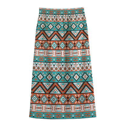 Navajo Geometric Pattern Print Cotton Front Slit Maxi Skirt