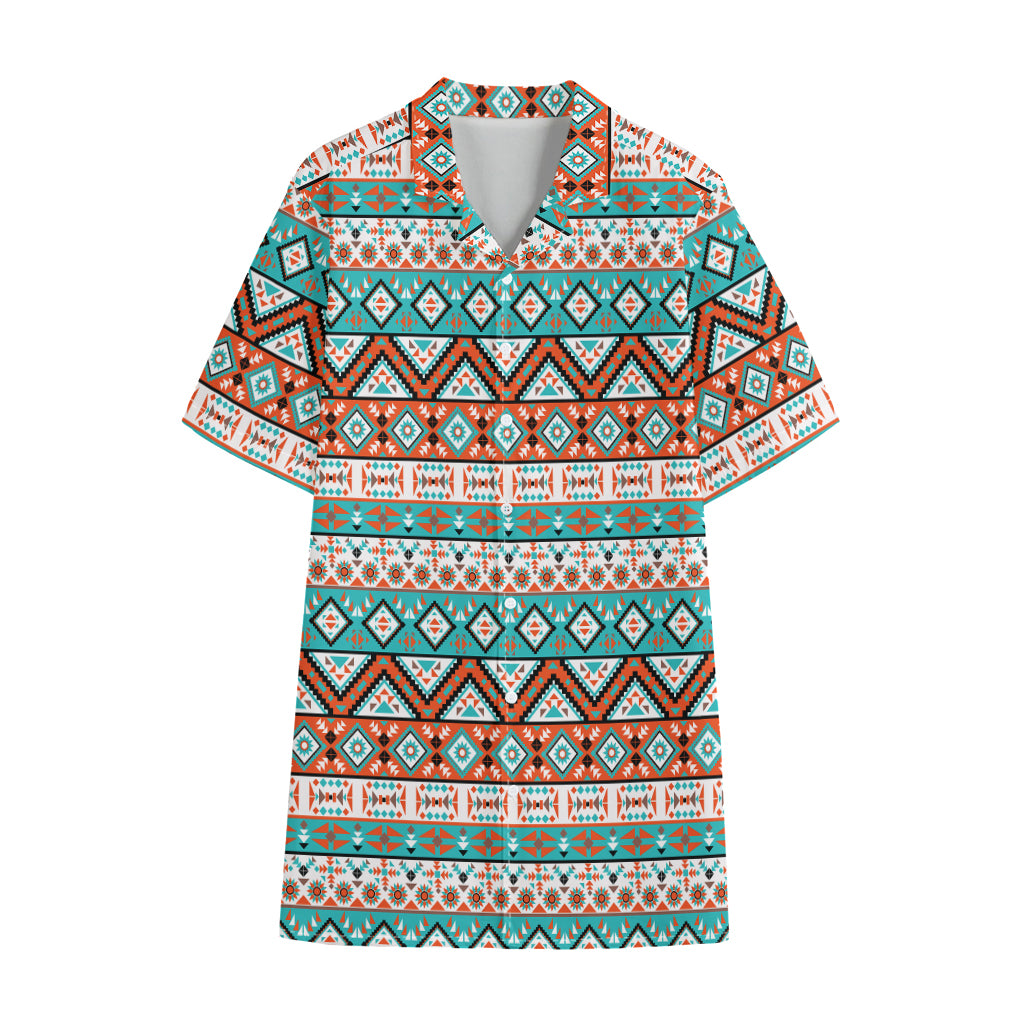 Navajo Geometric Pattern Print Cotton Hawaiian Shirt