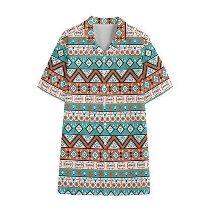 Navajo Geometric Pattern Print Cotton Hawaiian Shirt