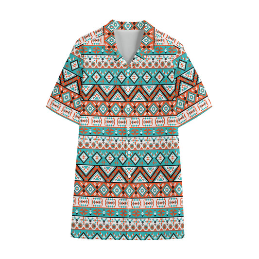 Navajo Geometric Pattern Print Cotton Hawaiian Shirt