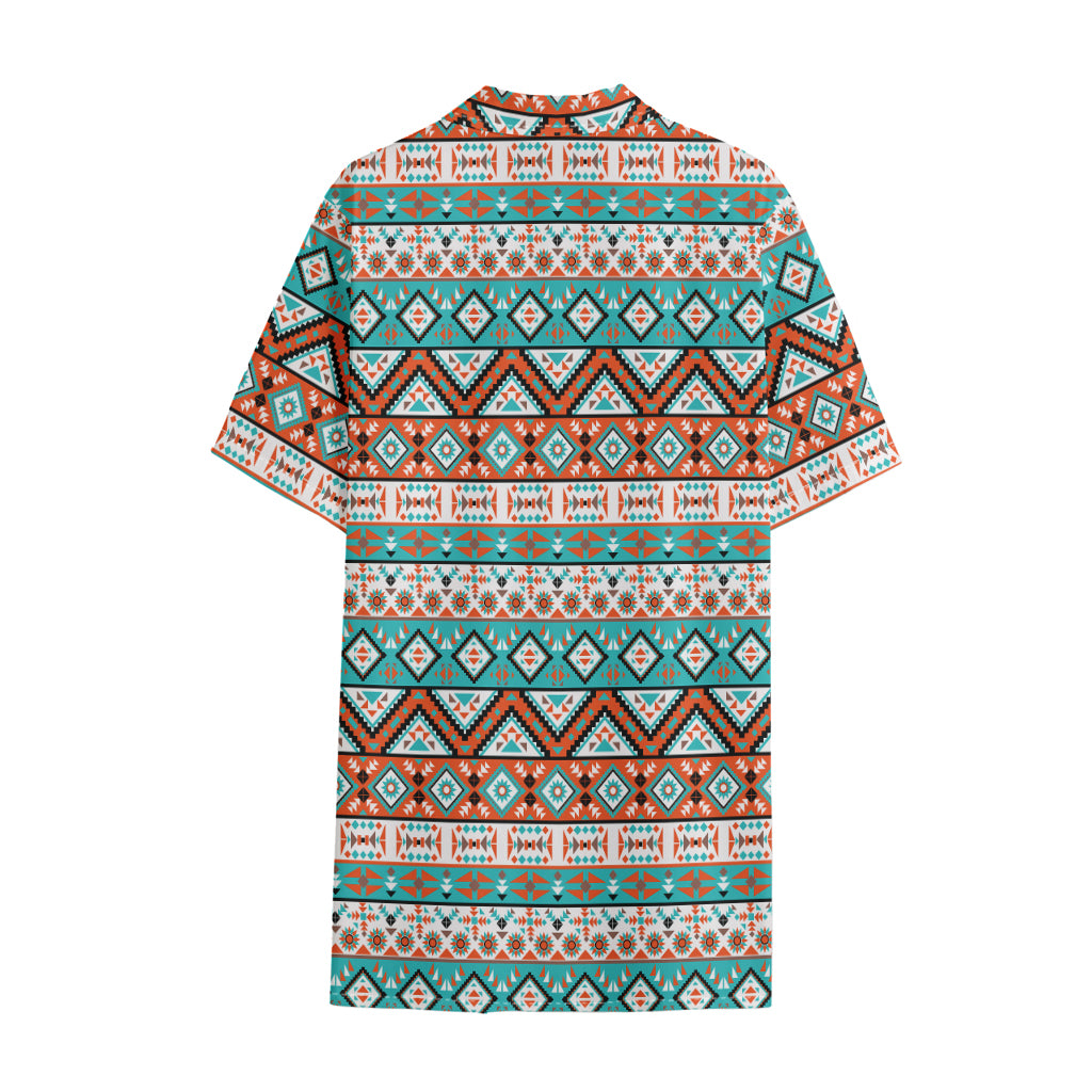 Navajo Geometric Pattern Print Cotton Hawaiian Shirt