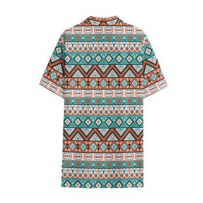 Navajo Geometric Pattern Print Cotton Hawaiian Shirt