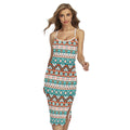 Navajo Geometric Pattern Print Cross Back Cami Dress