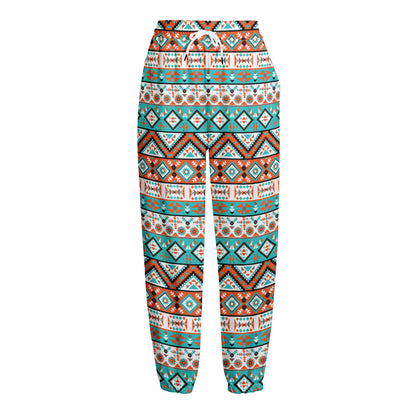 Navajo Geometric Pattern Print Fleece Lined Knit Pants