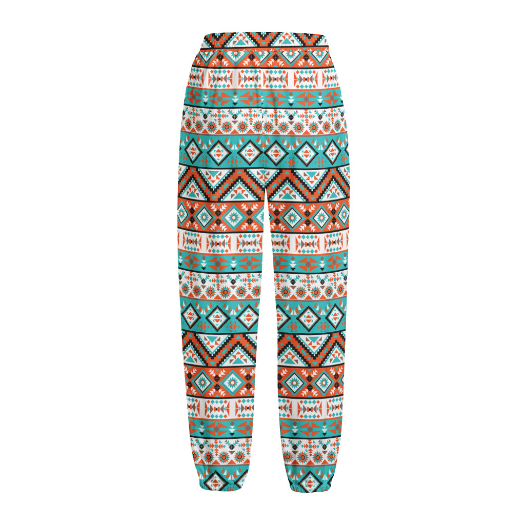 Navajo Geometric Pattern Print Fleece Lined Knit Pants