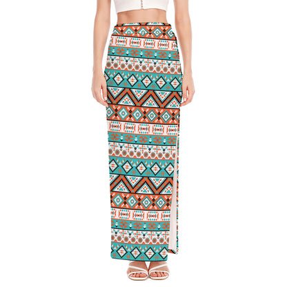 Navajo Geometric Pattern Print High Slit Maxi Skirt