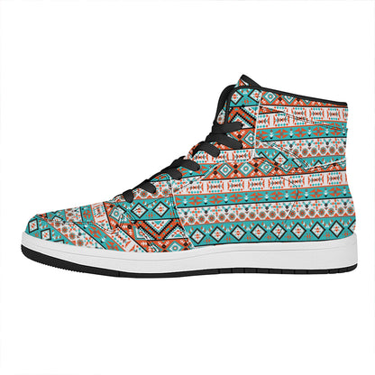 Navajo Geometric Pattern Print High Top Leather Sneakers