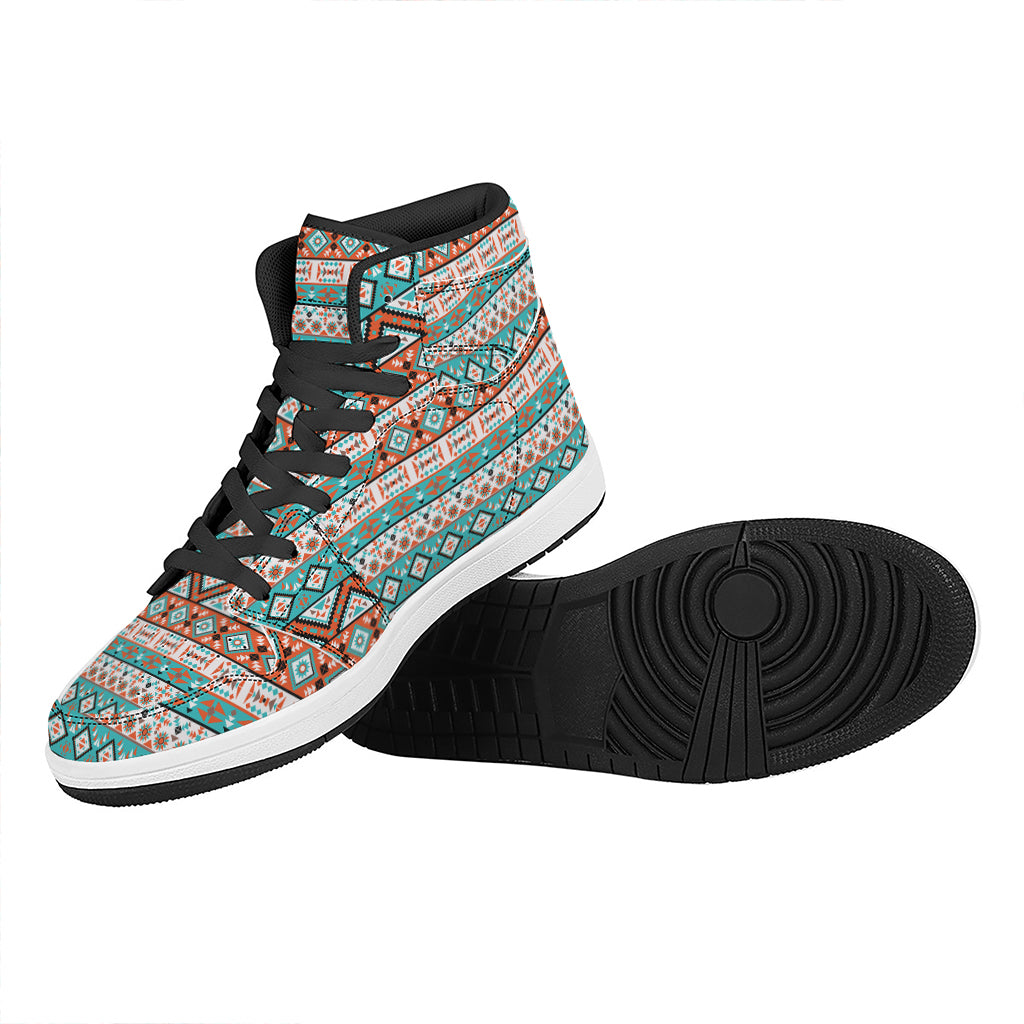Navajo Geometric Pattern Print High Top Leather Sneakers