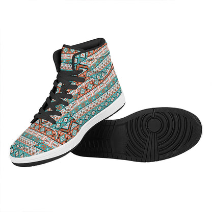 Navajo Geometric Pattern Print High Top Leather Sneakers