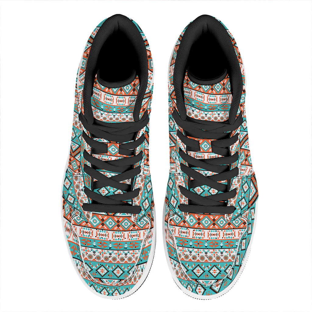 Navajo Geometric Pattern Print High Top Leather Sneakers