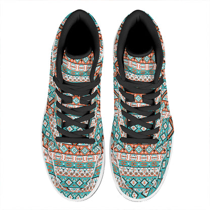 Navajo Geometric Pattern Print High Top Leather Sneakers