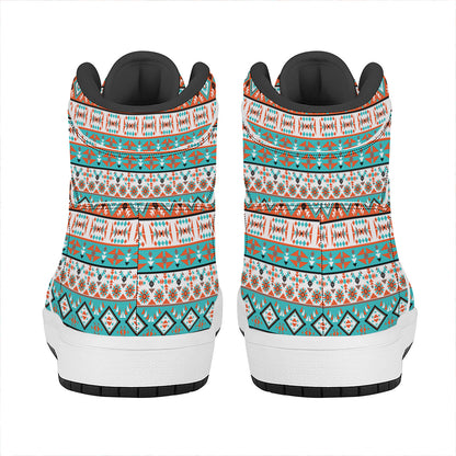 Navajo Geometric Pattern Print High Top Leather Sneakers