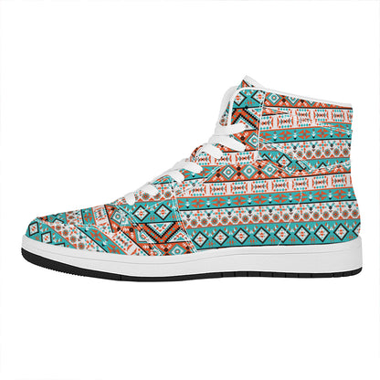 Navajo Geometric Pattern Print High Top Leather Sneakers