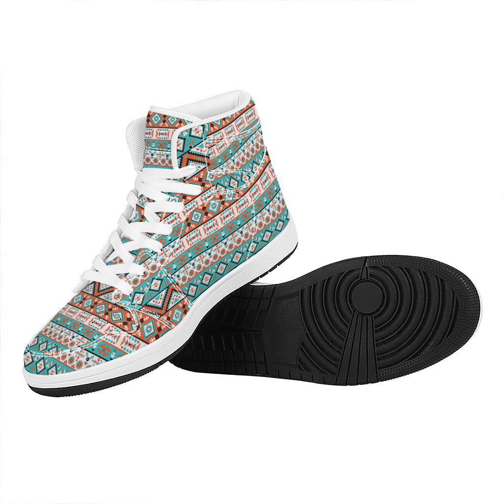 Navajo Geometric Pattern Print High Top Leather Sneakers