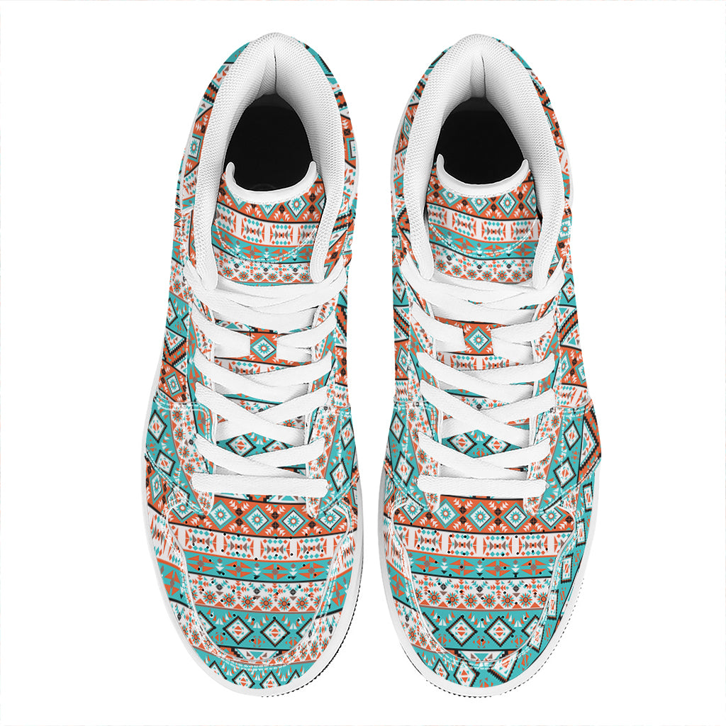 Navajo Geometric Pattern Print High Top Leather Sneakers