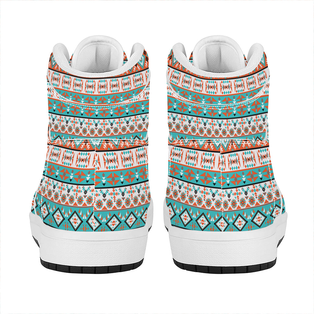 Navajo Geometric Pattern Print High Top Leather Sneakers