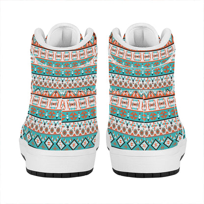 Navajo Geometric Pattern Print High Top Leather Sneakers