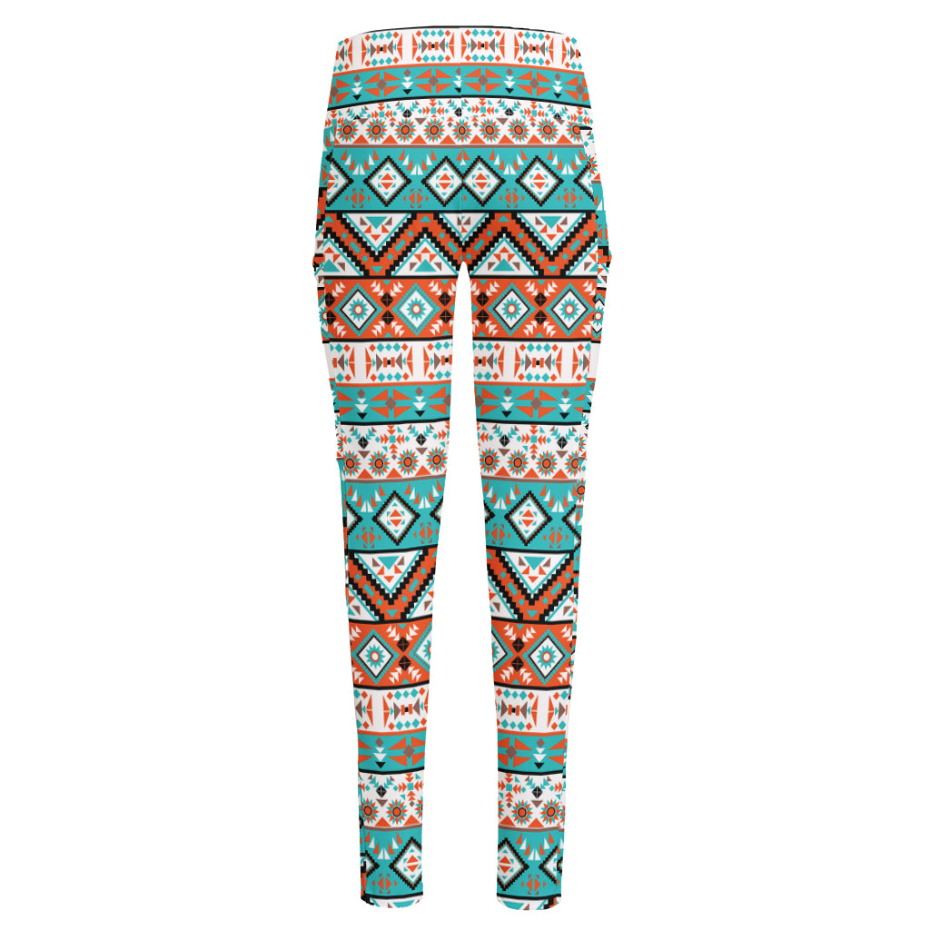 Navajo Geometric Pattern Print High-Waisted Pocket Leggings