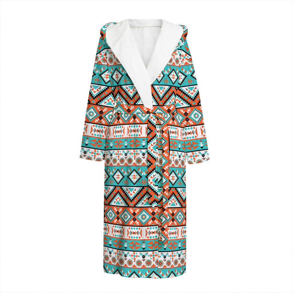 Navajo Geometric Pattern Print Hooded Bathrobe
