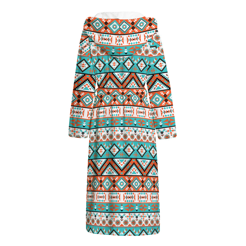 Navajo Geometric Pattern Print Hooded Bathrobe
