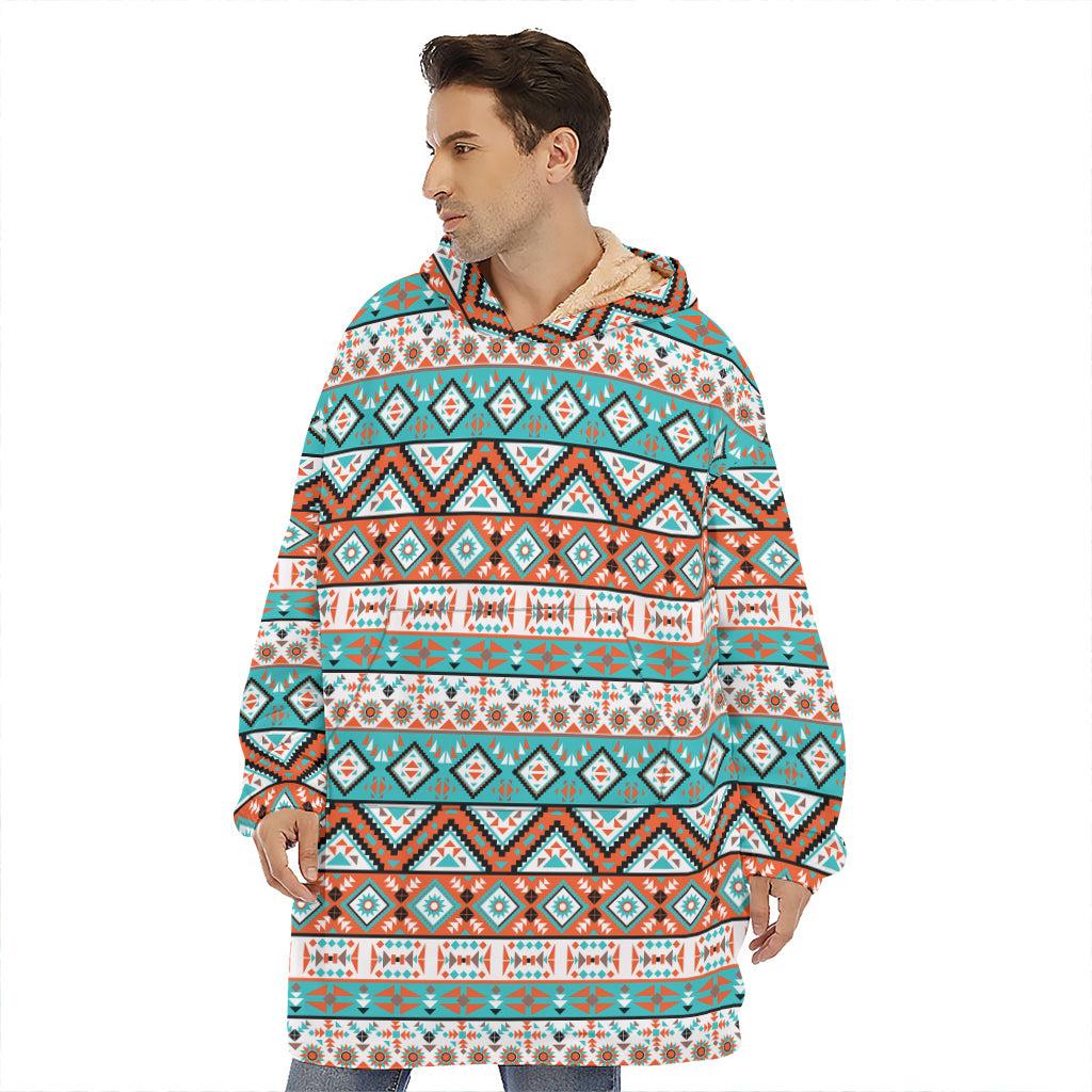 Navajo Geometric Pattern Print Hoodie Blanket
