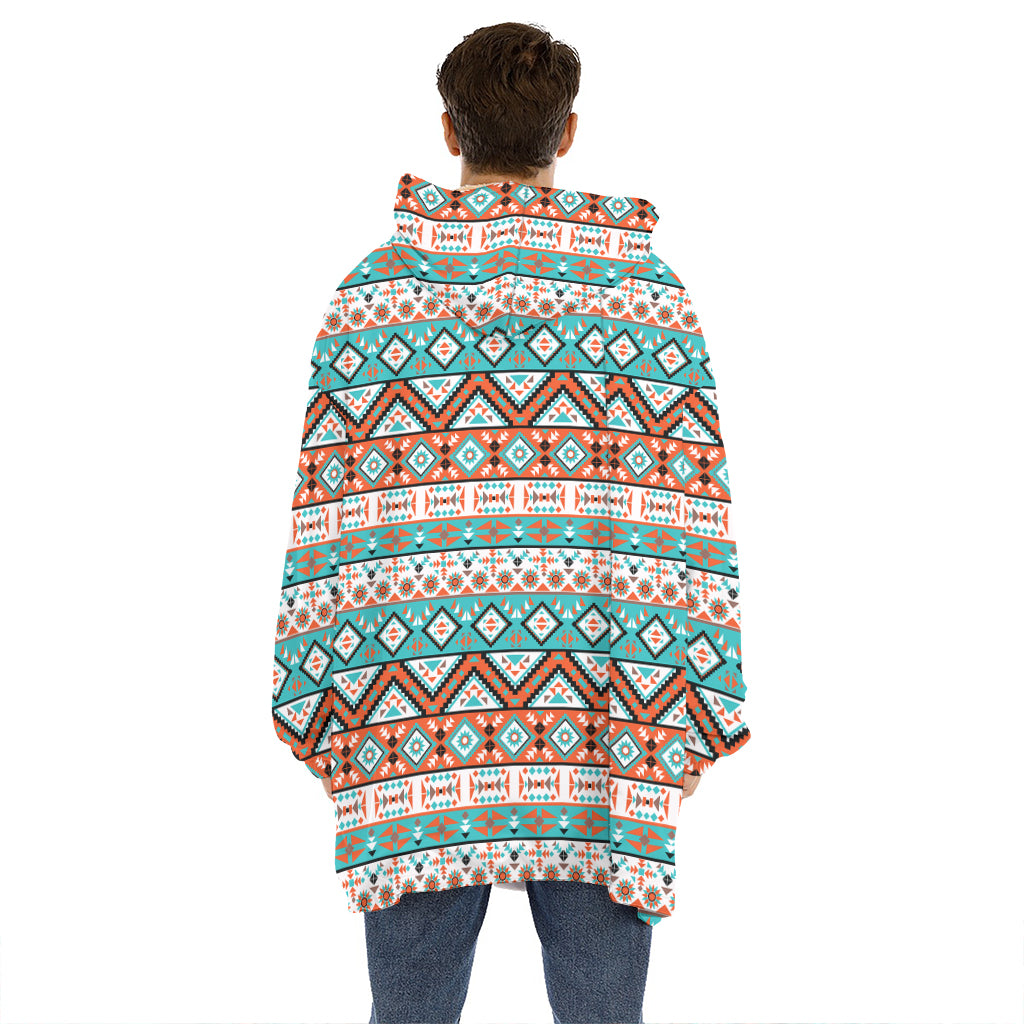 Navajo Geometric Pattern Print Hoodie Blanket