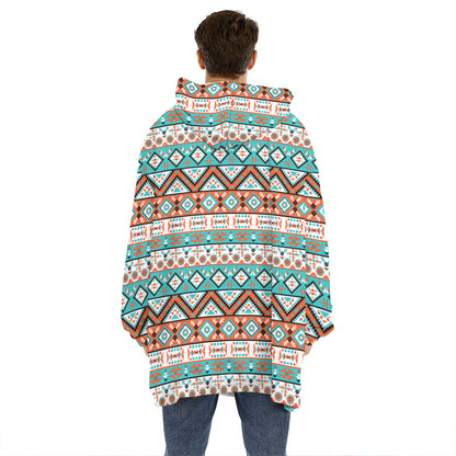 Navajo Geometric Pattern Print Hoodie Blanket