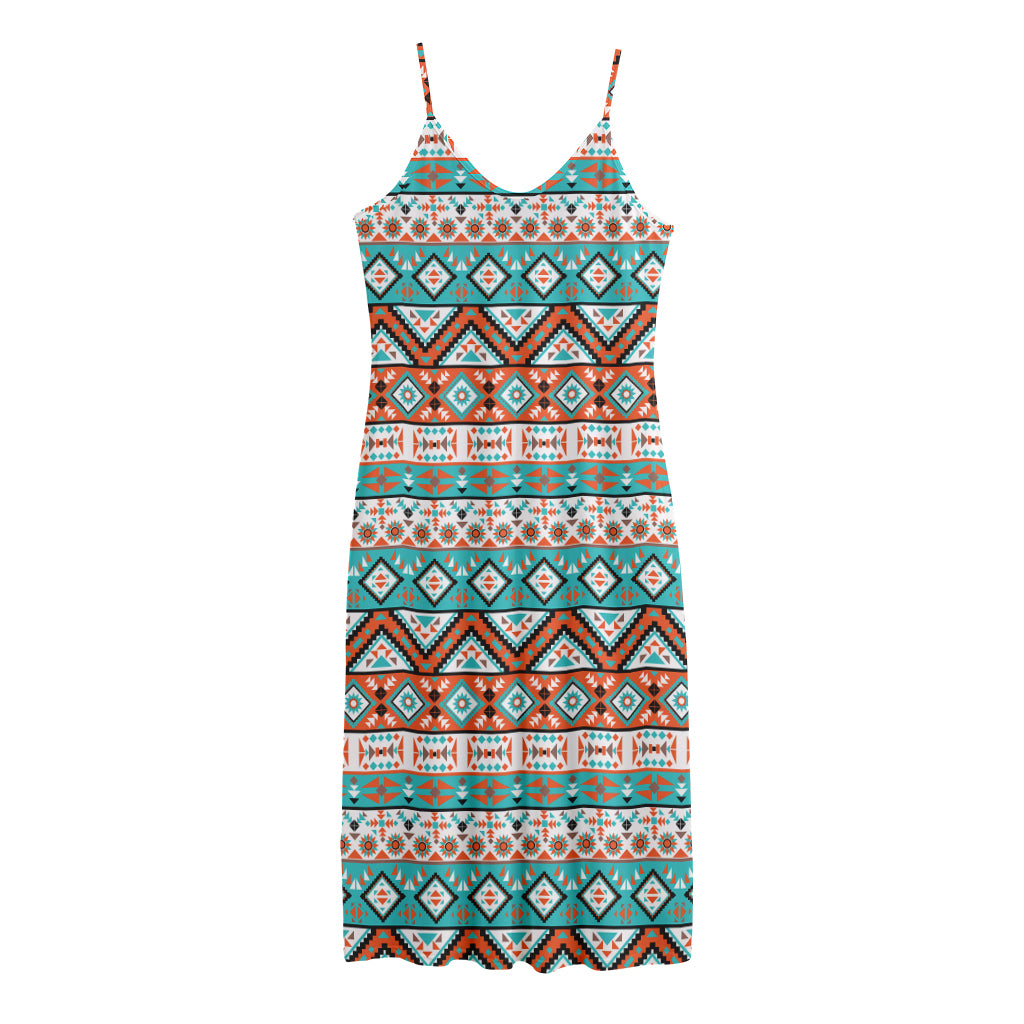 Navajo Geometric Pattern Print Jersey Midi Cami Dress