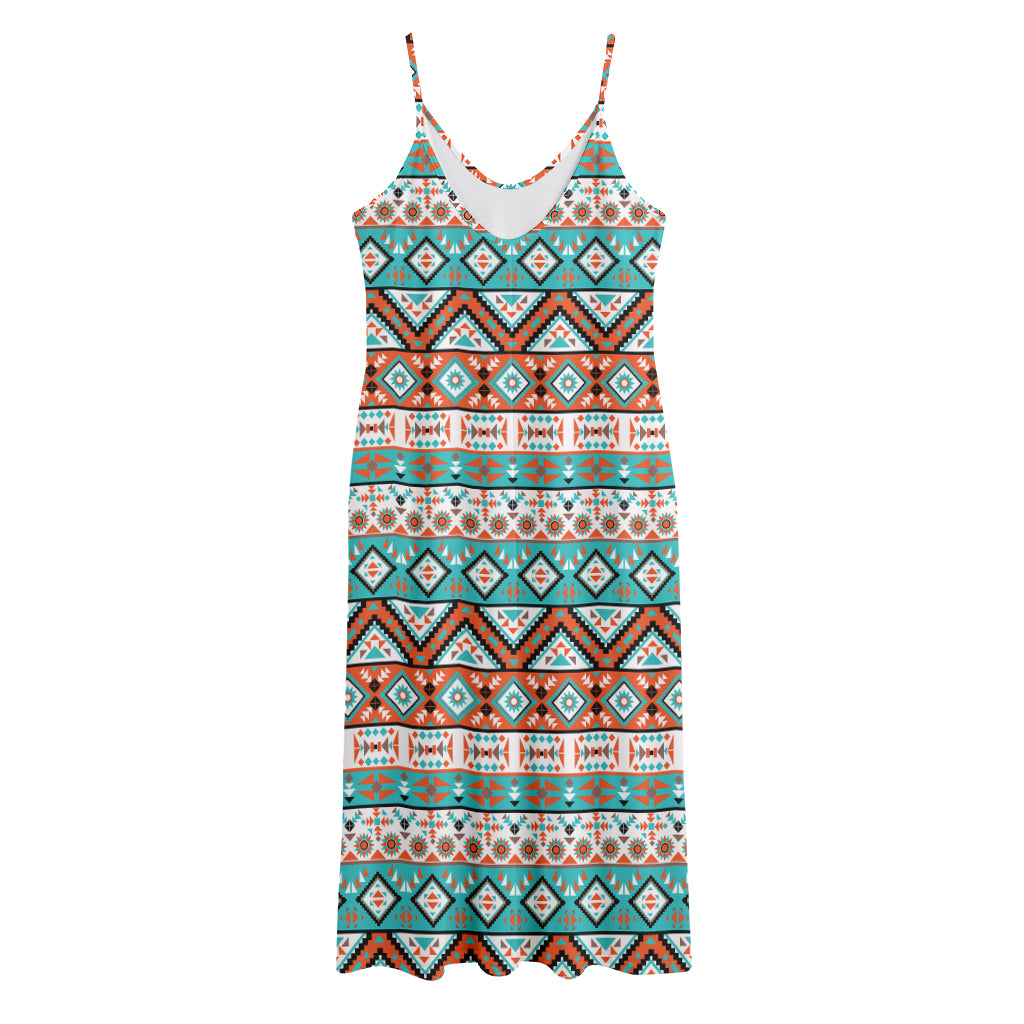 Navajo Geometric Pattern Print Jersey Midi Cami Dress